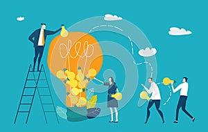 Business people caring light bulbs as symbol of generating new ideas. Set of Business concept illustration, business people workin