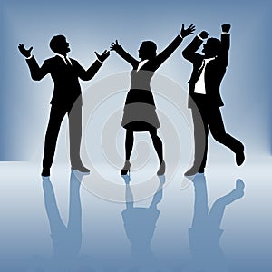 Business people celebrate on gradient background