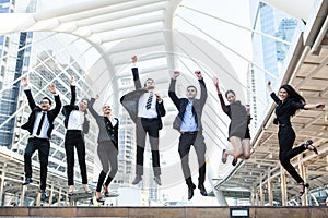 Business People Celebration Success Jumping Ecstatic Concept Tea