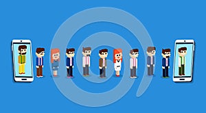 Business People Cell Smart Phone Social Network Communication Group 3d Isometric Design