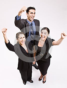 Business people cheering