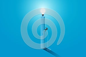 Business people climbing grap on a rope path to lightbulb or Achievement, Flat isometric illustration vector