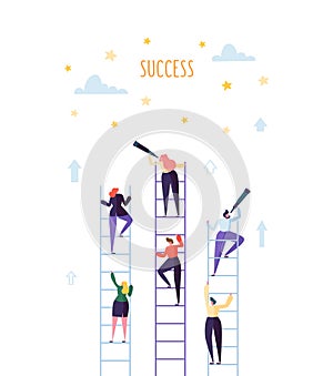 Business People Climbing on Ladder to Success. Competition Career Achieving the Goal Concept