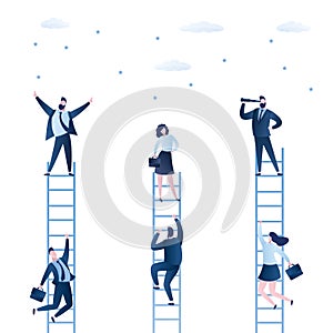 Business people climbing on ladder to success. Competition career achieving the goal concept