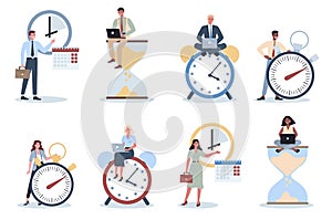 Business people with a clock set. Work effectivity and planning.