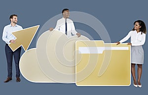 Business people and cloud computing icons
