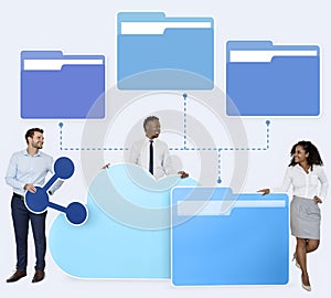 Business people and cloud computing icons