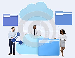 Business people and cloud computing icons