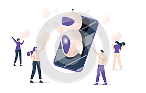 Business people communicate with chatbot application. Chatbot artificial intelligence, talkbots service, interactive