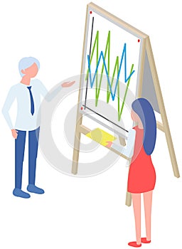 Business people communicating in office discuss statistics, analyze different charts and graphs