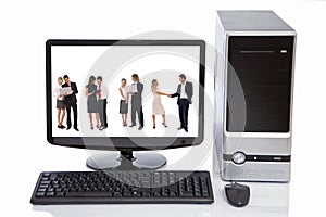 Business people in computer lcd monitor