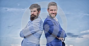 Business people concept. Well groomed appearance improves business reputation entrepreneur. Bearded business people photo