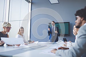 Business people conference in modern meeting room