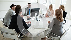 Business people conference in modern meeting room in office