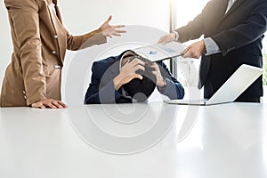 Business people conflict problem working in team turns into fight