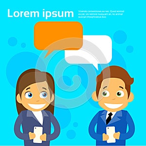 Business People Couple Cartoon Character Using