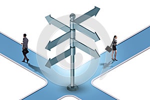 Business people at the crossroads choosing strategy