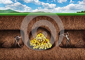 Business people dig a tunnel to treasure