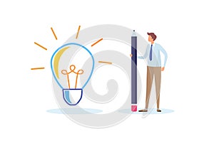 Business people drawing the big idea. Creativity, imagine,innovation. Flat cartoon illustration vector graphic