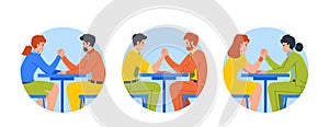 Business People Engaged In An Arm-wrestling Match Isolated Round Icons Displaying Strength, Competition