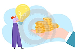 Business people flat hand with finance idea investment, vector illustration. Success businessman hold money, design deal