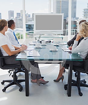Business people gathered for a video conference