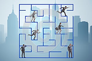 The business people getting lost in maze uncertainty concept