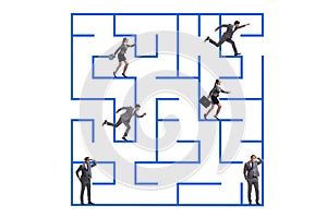 The business people getting lost in maze uncertainty concept