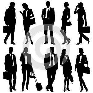 Business people - global team - vector silhouettes