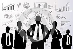 Business people group black silhouette graph