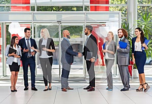 Business People Group Boss Hand Shake Welcome Gesture In Modern Office, Businesspeople Team Handshake Sign Contract