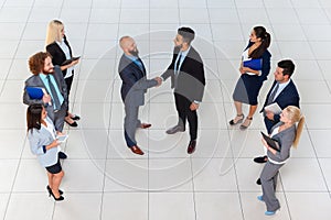 Business People Group Boss Hand Shake Welcome Gesture Top Angle View, Businesspeople Team Handshake Sign Contract