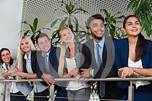 Business People Group Happy Smile Standing Line At Modern Office, Businesspeople Row