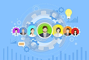 Business People Group Icon Cog Wheel Banner
