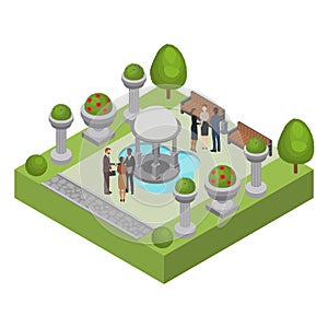 Business people group meet in park vector illustration. Business men and women colleagues team or partners discuss