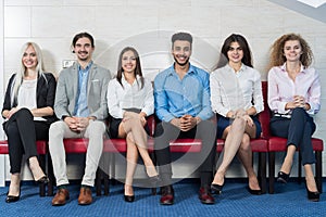 Business People Group Meeting Sitting In Line Queue, Businesspeople Crowd Recruitment Waiting for Job Interview