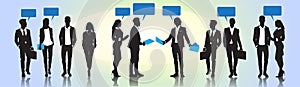 Business People Group Silhouette Speech Chat Bubbles Communication Concept