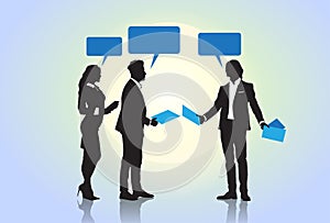 Business People Group Silhouette Speech Chat Bubbles Communication Concept