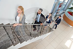 Business People Group Walk Stairs Up Businessman And Businesswoman Team