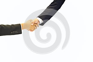 Business people hand shaking hand successful at meeting isolated in white background.
