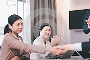 Business people hands clapping after meeting,Group of success presentation and coaching seminar at office