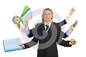 Business people hands holding objects