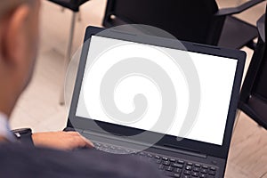 Business people hands using laptop computer during conference