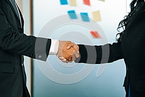 Business people handshake agreement in office. uds