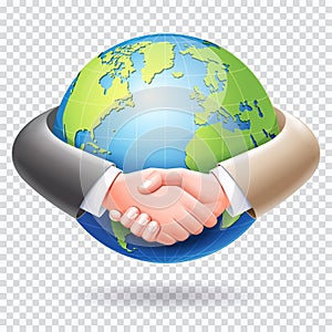 Business people handshake around the world globe earth background