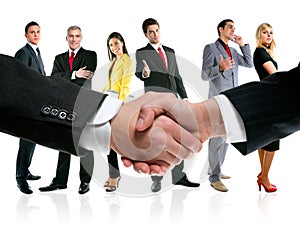 Business people handshake and company team