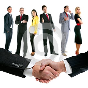 Business people handshake and company team
