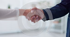 Business people, handshake and deal for partnership closeup, collaboration or support of designers. Shaking hands