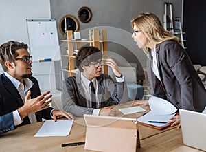 Business people having discussion, dispute or disagreement at meeting or negotiations