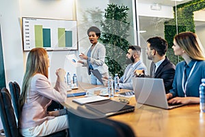 Business people having a meeting or presentation and seminar in the office.